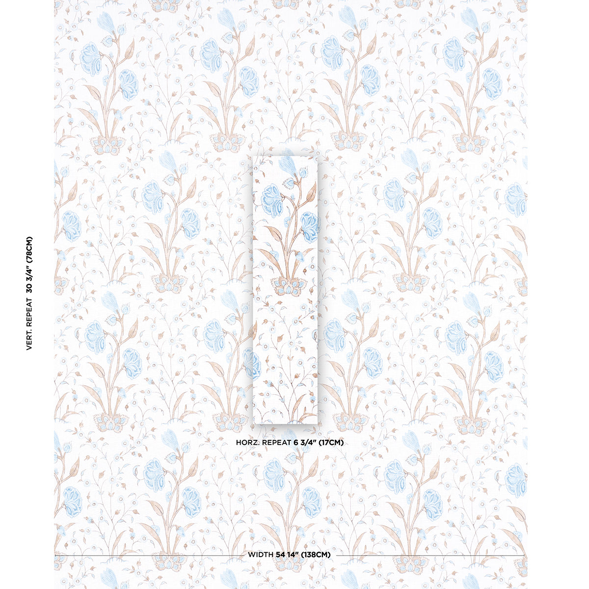 Schumacher Khilana Floral Sky Fabric - Eade's Wallpaper
