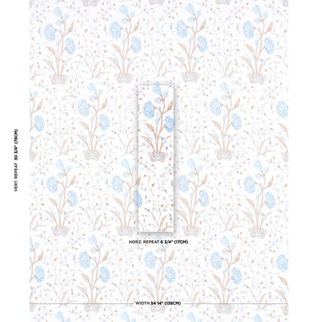 Schumacher Khilana Floral Sky Fabric - Eade's Wallpaper