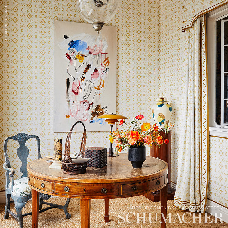 Schumacher Tabitha Straw Fabric - Eade's Wallpaper