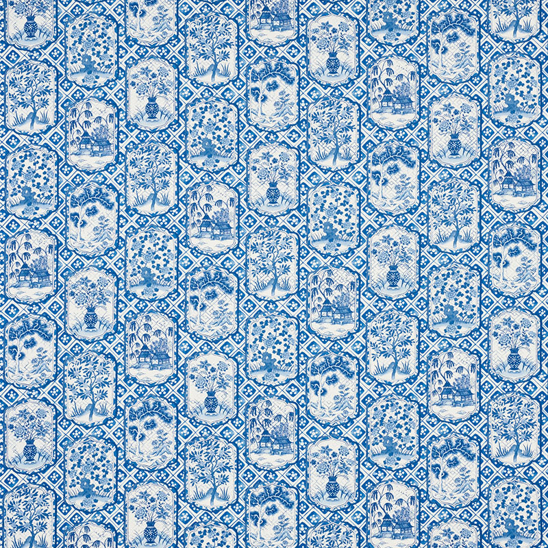 Schumacher Ting Ting Blue Fabric - Eade's Wallpaper