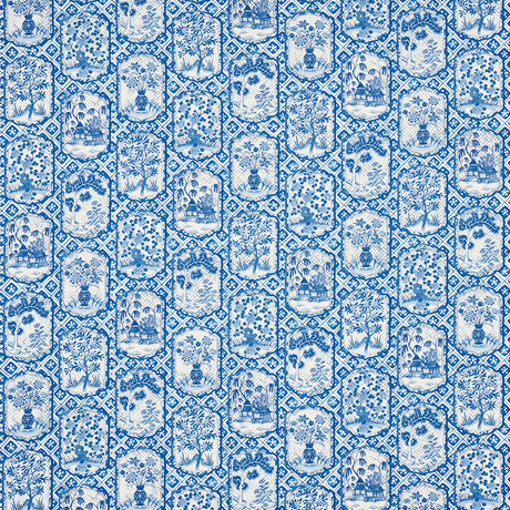Schumacher Ting Ting Blue Fabric - Eade's Wallpaper