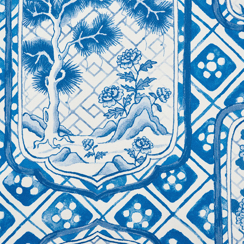 Schumacher Ting Ting Blue Fabric - Eade's Wallpaper