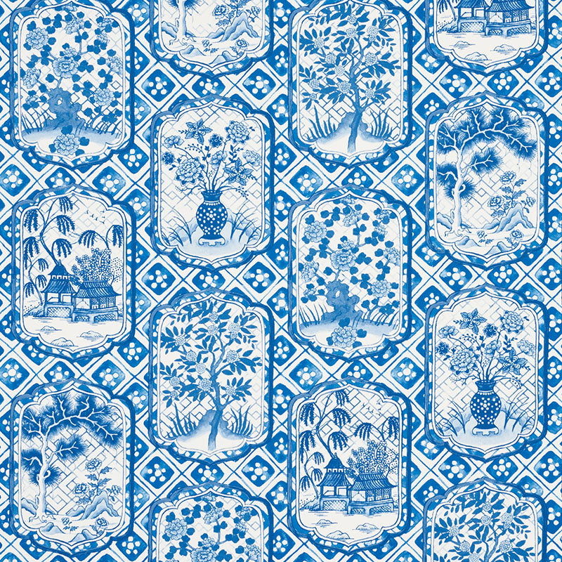 Schumacher Ting Ting Blue Fabric - Eade's Wallpaper