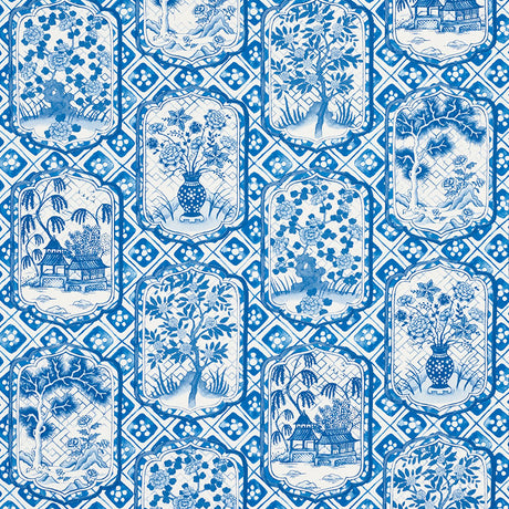 Schumacher Ting Ting Blue Fabric - Eade's Wallpaper