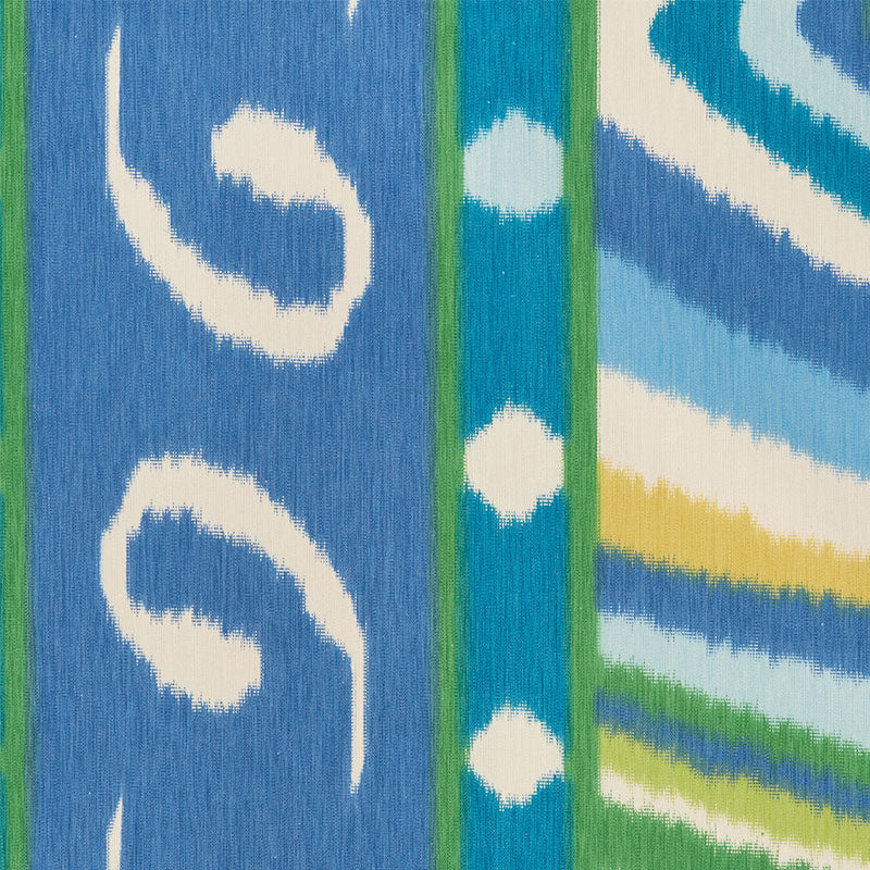 Schumacher Terence Ikat Peacock Fabric - Eade's Wallpaper