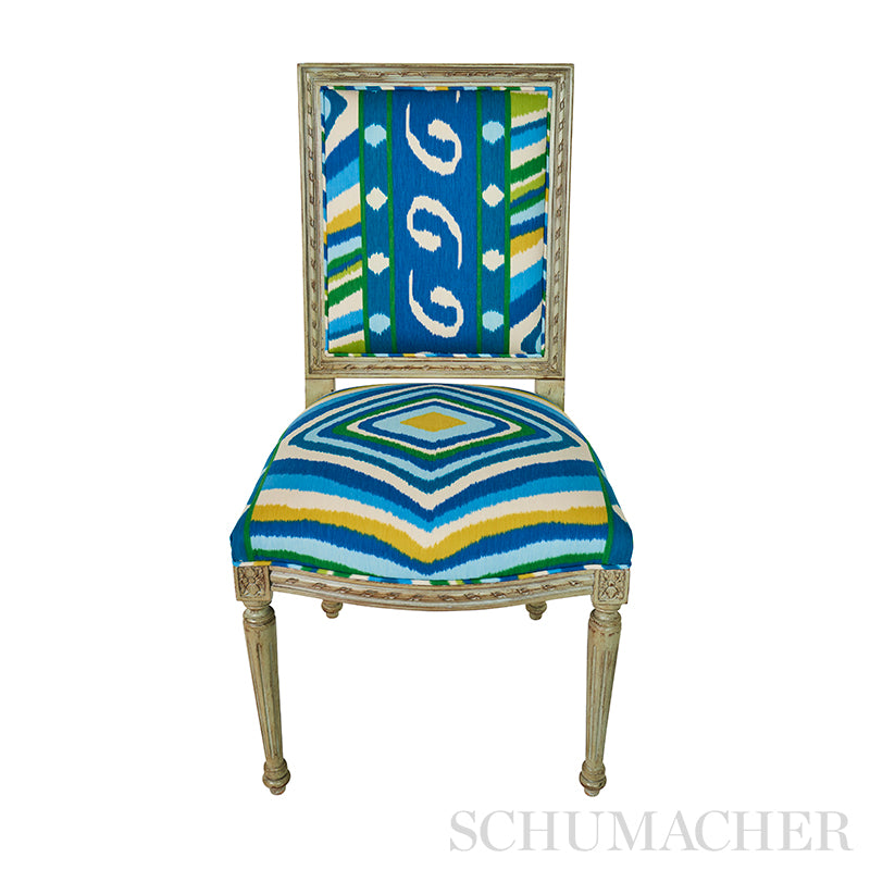 Schumacher Terence Ikat Peacock Fabric - Eade's Wallpaper