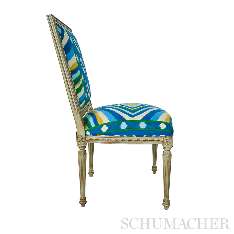 Schumacher Terence Ikat Peacock Fabric - Eade's Wallpaper