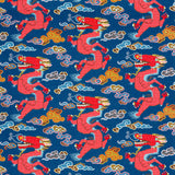 Schumacher Magical Ming Dragon Navy Fabric - Eade's Wallpaper