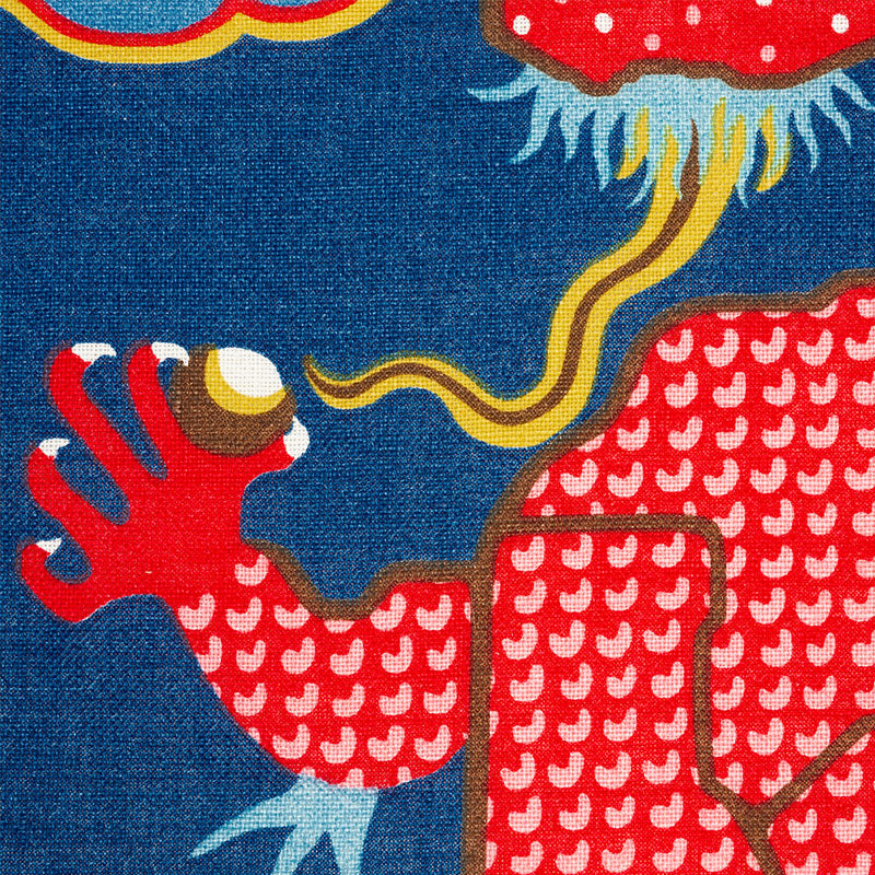 Schumacher Magical Ming Dragon Navy Fabric - Eade's Wallpaper