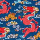 Schumacher Magical Ming Dragon Navy Fabric - Eade's Wallpaper