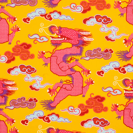 Schumacher Magical Ming Dragon Yellow Fabric - Eade's Wallpaper