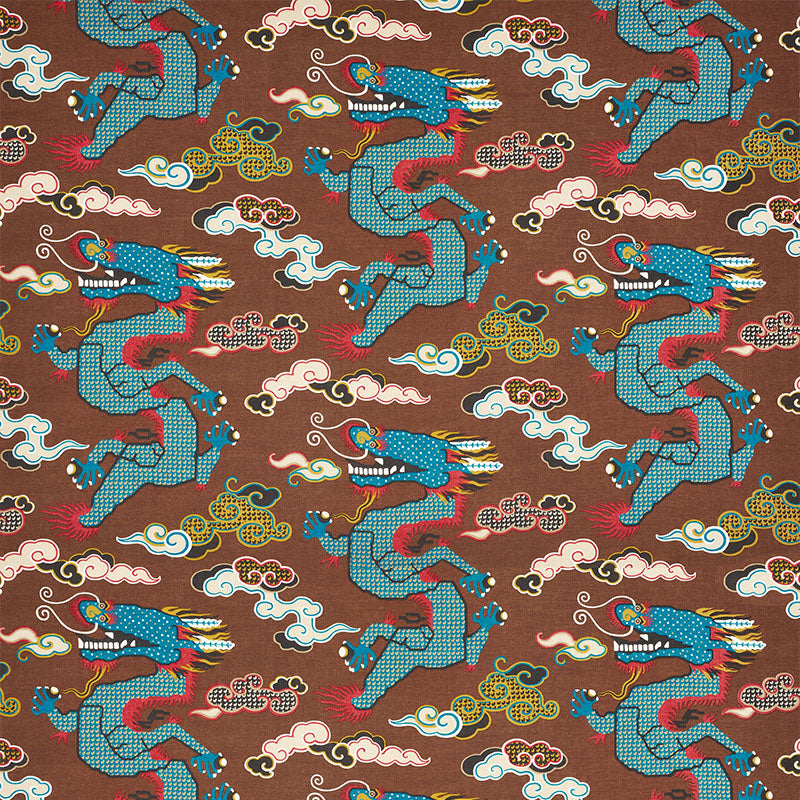 Schumacher Magical Ming Dragon Brown Fabric - Eade's Wallpaper