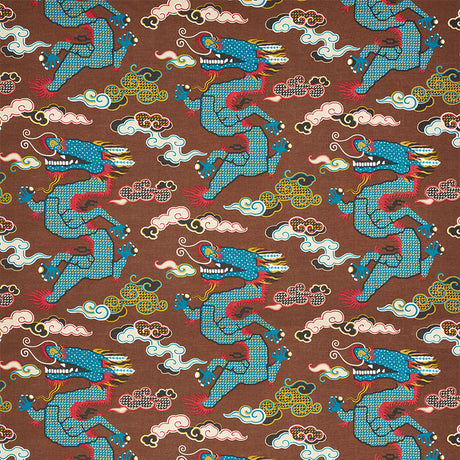 Schumacher Magical Ming Dragon Brown Fabric - Eade's Wallpaper