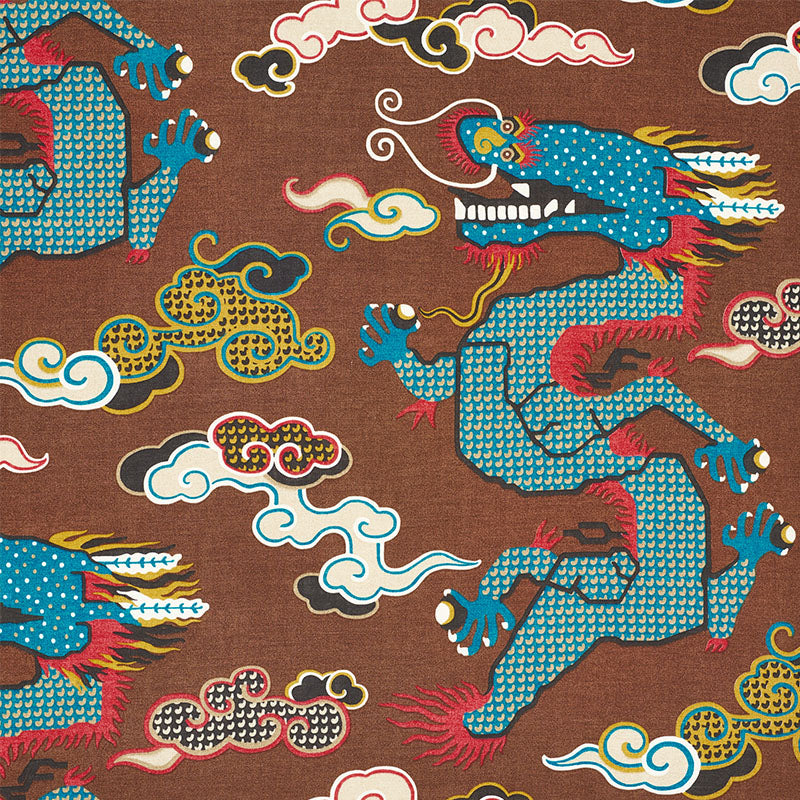 Schumacher Magical Ming Dragon Brown Fabric - Eade's Wallpaper