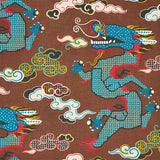 Schumacher Magical Ming Dragon Brown Fabric - Eade's Wallpaper