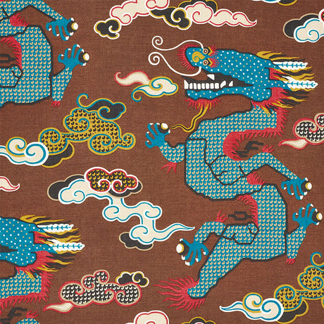 Schumacher Magical Ming Dragon Brown Fabric - Eade's Wallpaper