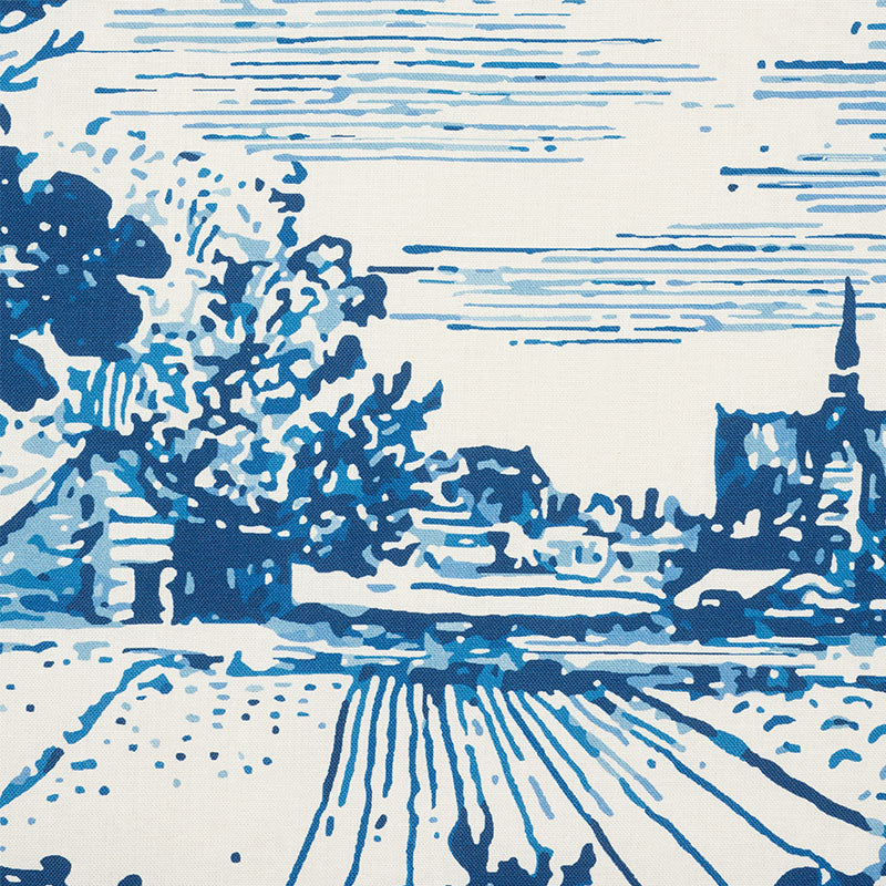 Schumacher Modern Toile Indigo Fabric - Eade's Wallpaper