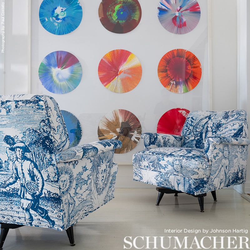 Schumacher Modern Toile Indigo Fabric - Eade's Wallpaper