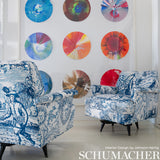 Schumacher Modern Toile Indigo Fabric - Eade's Wallpaper