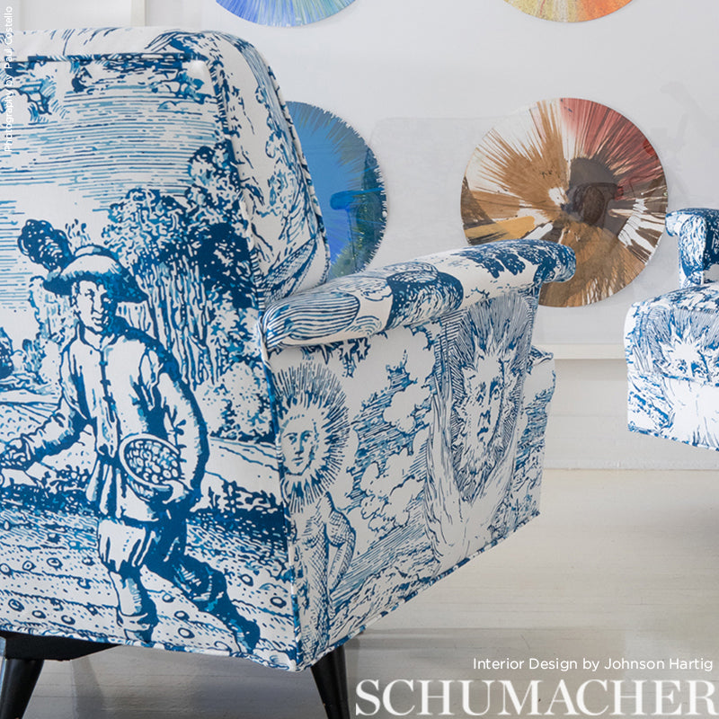 Schumacher Modern Toile Indigo Fabric - Eade's Wallpaper
