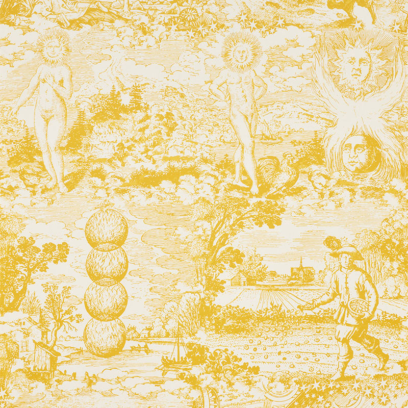 Schumacher Modern Toile Yellow Fabric - Eade's Wallpaper
