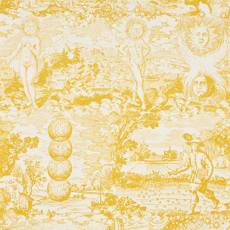 Schumacher Modern Toile Yellow Fabric - Eade's Wallpaper