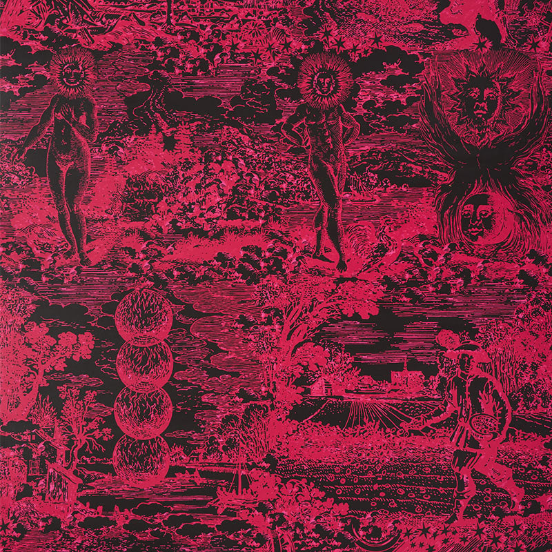 Schumacher Modern Toile Pink & Black Fabric - Eade's Wallpaper