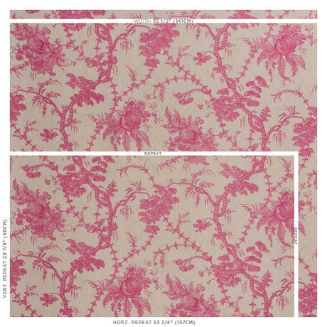 Schumacher San Cristobal Toile Magenta Fabric - Eade's Wallpaper