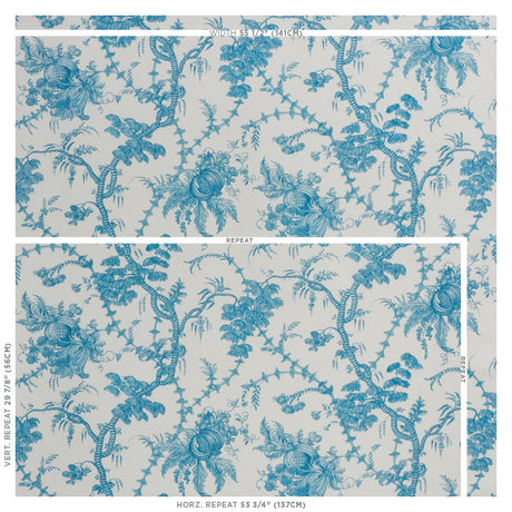 Schumacher San Cristobal Toile Peacock Fabric - Eade's Wallpaper