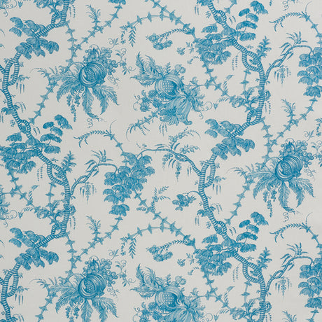 Schumacher San Cristobal Toile Peacock Fabric - Eade's Wallpaper