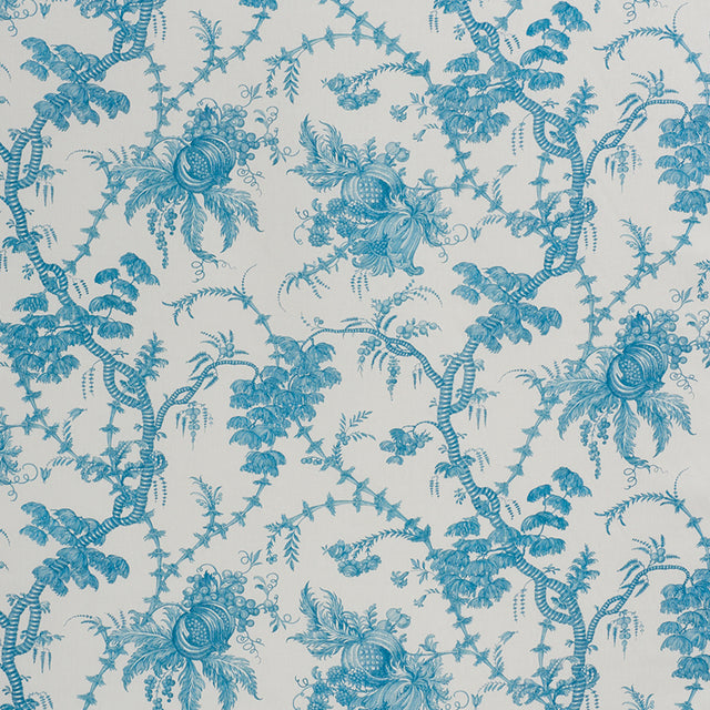 Schumacher San Cristobal Toile Peacock Fabric - Eade's Wallpaper
