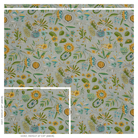 Schumacher Roca Redonda Grey & Ochre Fabric - Eade's Wallpaper