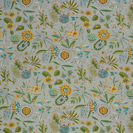 Schumacher Roca Redonda Grey & Ochre Fabric - Eade's Wallpaper