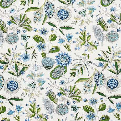 Schumacher Roca Redonda Blue & Ivory Fabric - Eade's Wallpaper