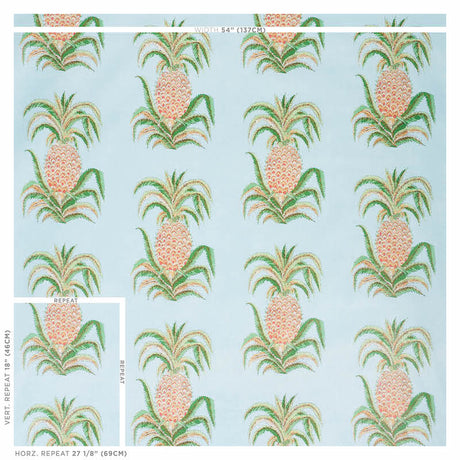 Schumacher Pineapples Chintz Sky Fabric - Eade's Wallpaper
