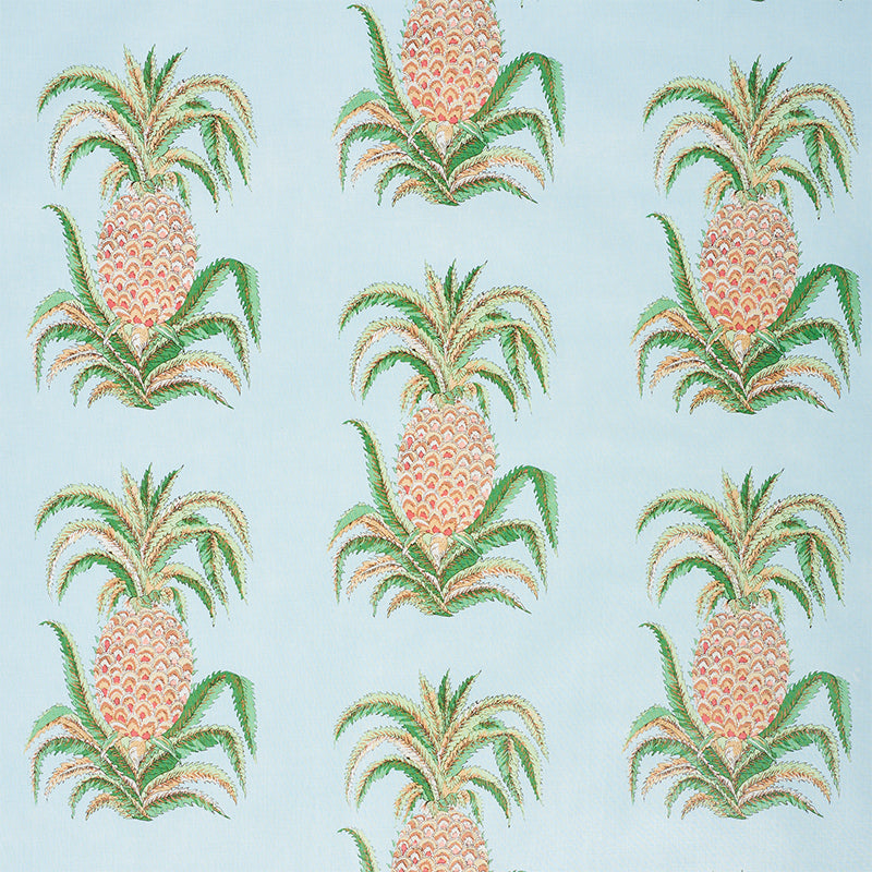 Schumacher Pineapples Chintz Sky Fabric - Eade's Wallpaper