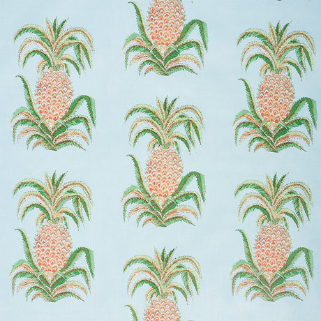 Schumacher Pineapples Chintz Sky Fabric - Eade's Wallpaper