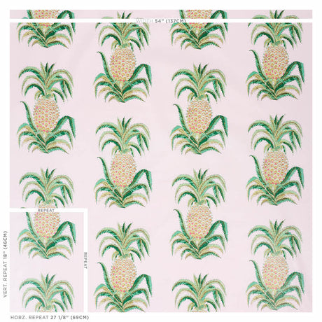 Schumacher Pineapples Chintz Blush Fabric - Eade's Wallpaper