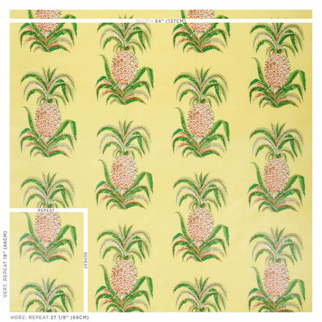 Schumacher Pineapples Chintz Yellow Fabric - Eade's Wallpaper