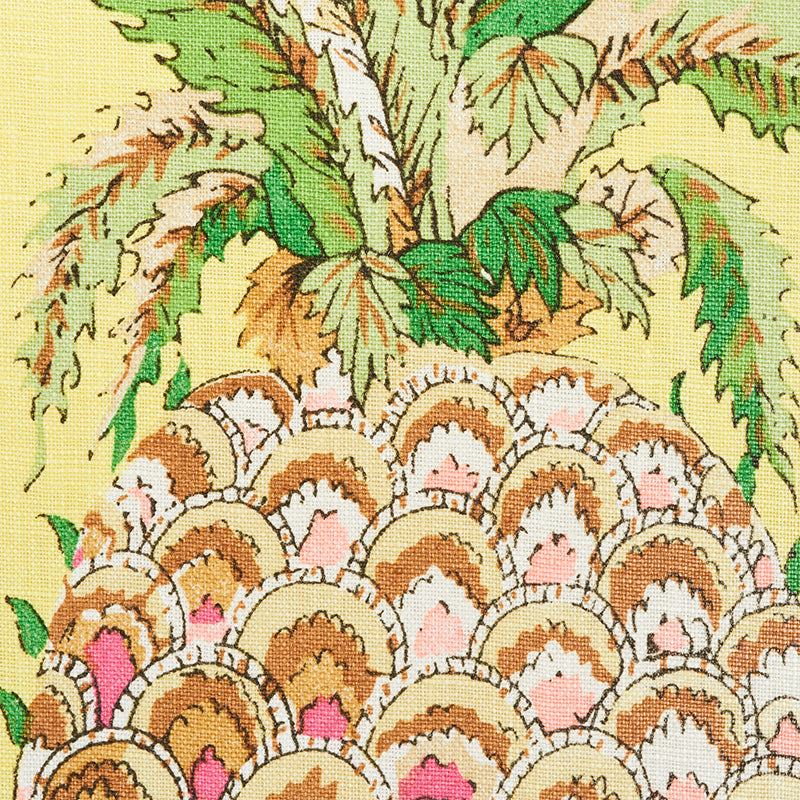 Schumacher Pineapples Chintz Yellow Fabric - Eade's Wallpaper