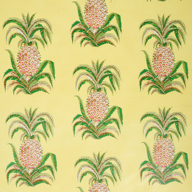 Schumacher Pineapples Chintz Yellow Fabric - Eade's Wallpaper