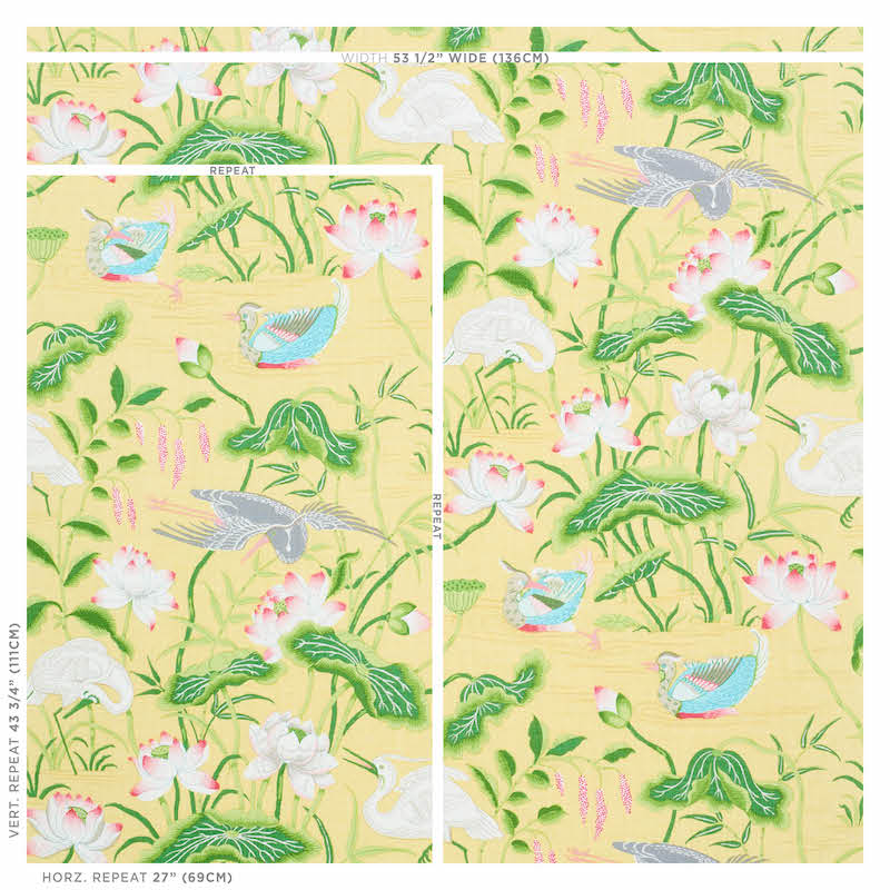 Schumacher Lotus Garden Yellow Fabric - Eade's Wallpaper
