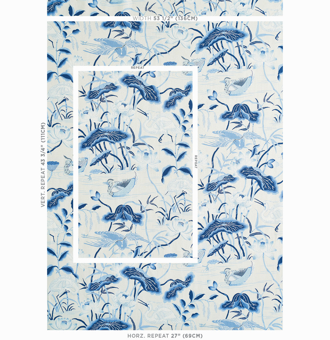 Schumacher Lotus Garden Porcelain Fabric - Eade's Wallpaper