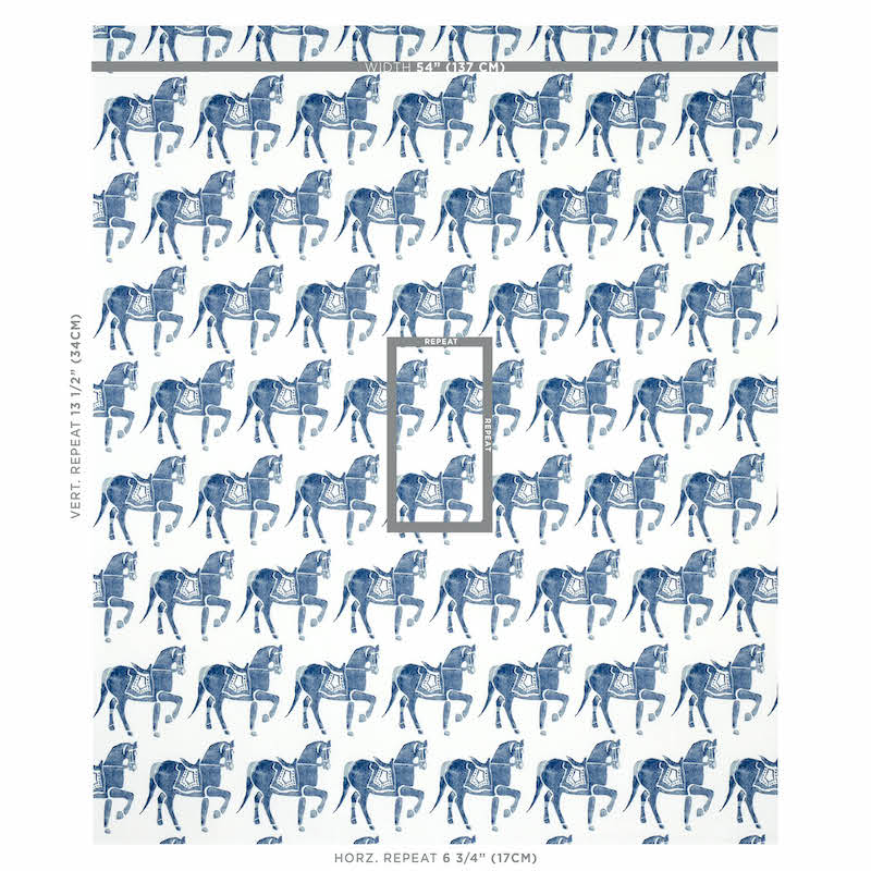 Schumacher Marwari Horse Navy Fabric - Eade's Wallpaper