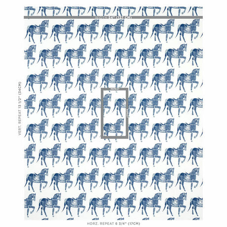 Schumacher Marwari Horse Navy Fabric - Eade's Wallpaper