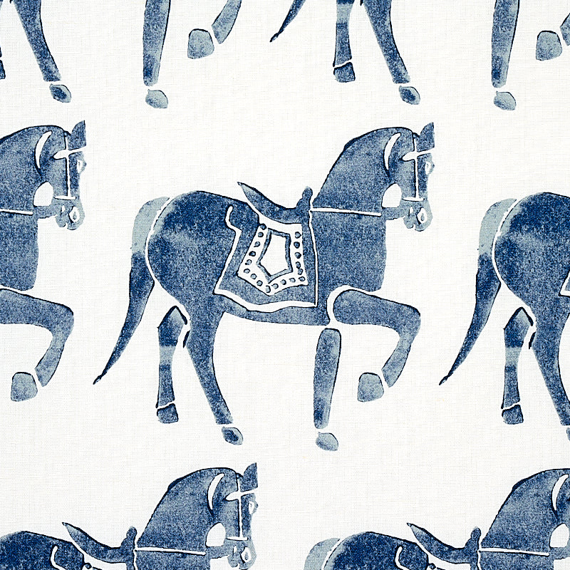 Schumacher Marwari Horse Navy Fabric - Eade's Wallpaper