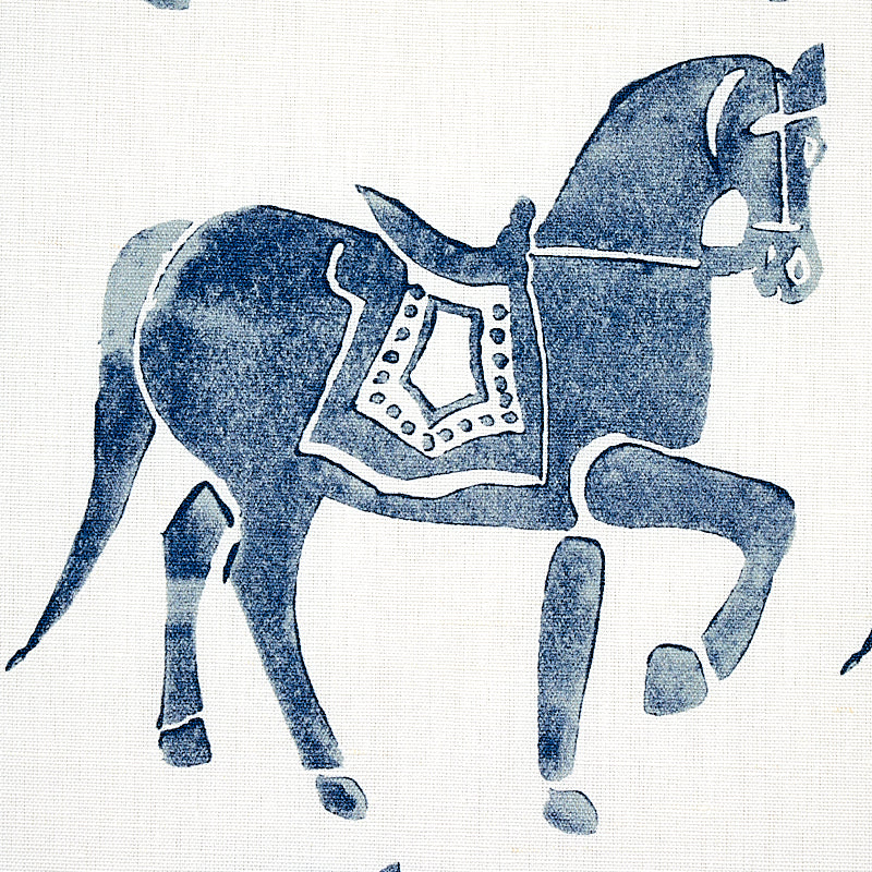 Schumacher Marwari Horse Navy Fabric - Eade's Wallpaper