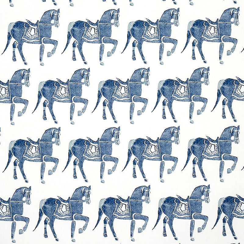 Schumacher Marwari Horse Navy Fabric - Eade's Wallpaper