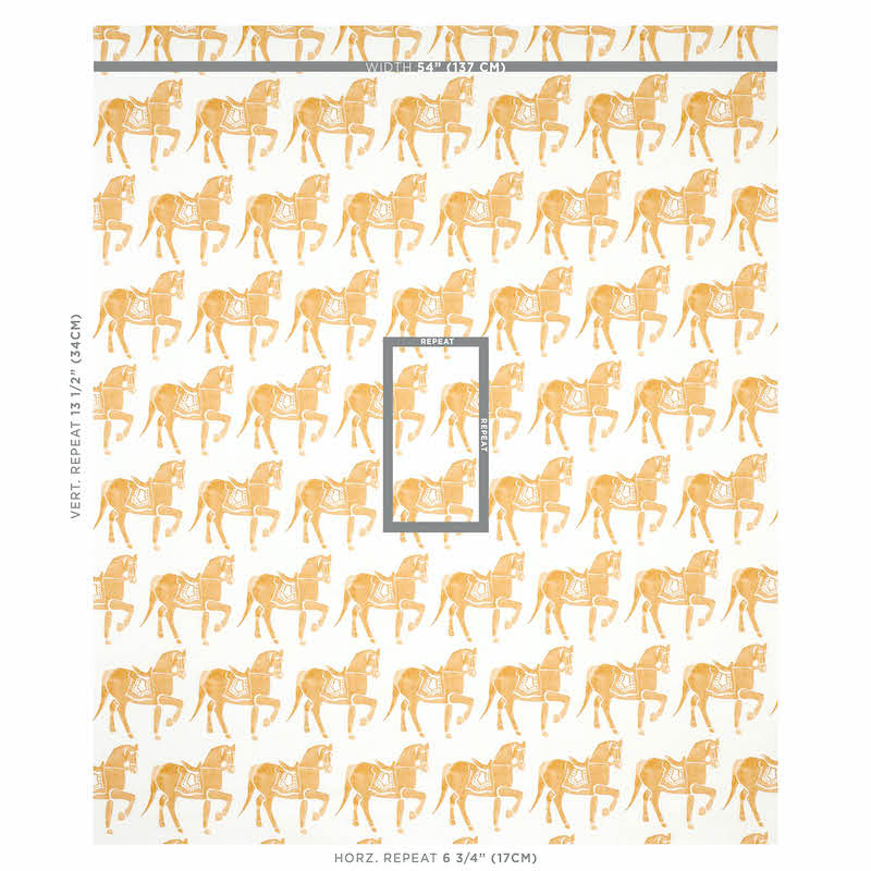 Schumacher Marwari Horse Mustard Fabric - Eade's Wallpaper