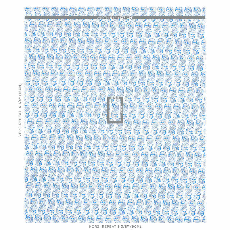 Schumacher Lani Blue Fabric - Eade's Wallpaper